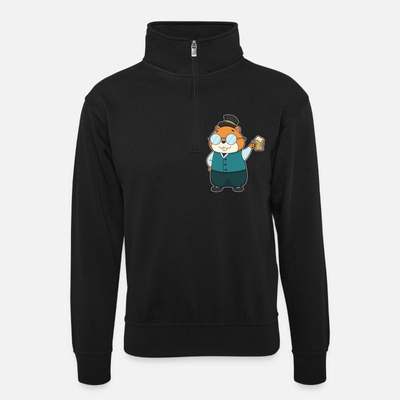 Hamster Bier - Unisex Pullover mit Zip-Kragen - Schwarz