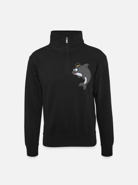Dolphin Gentleman Top Hat - Unisex sweater with zip collar - black