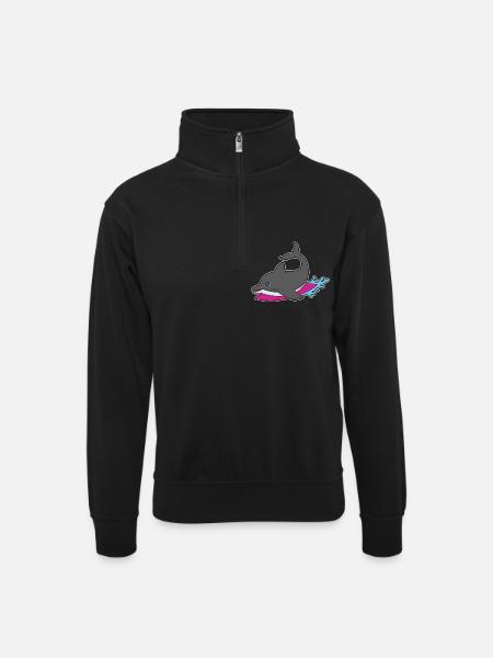 Dolphin Surfing Surfboard Summer - Unisex sweater with zip collar - black