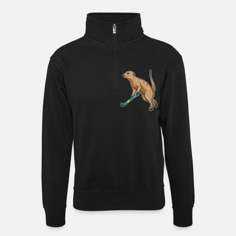Erdmännchen Feldhockey Feldhockeyschläger - Unisex Pullover mit Zip-Kragen - Schwarz