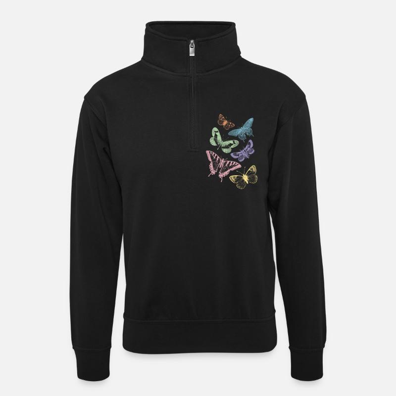 Bunte Schmetterlinge - Unisex Pullover mit Zip-Kragen - Schwarz