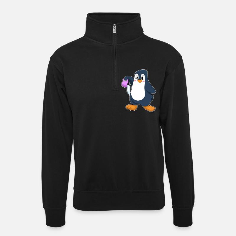 Penguin Iced Coffee - Unisex sweater with zip collar - black