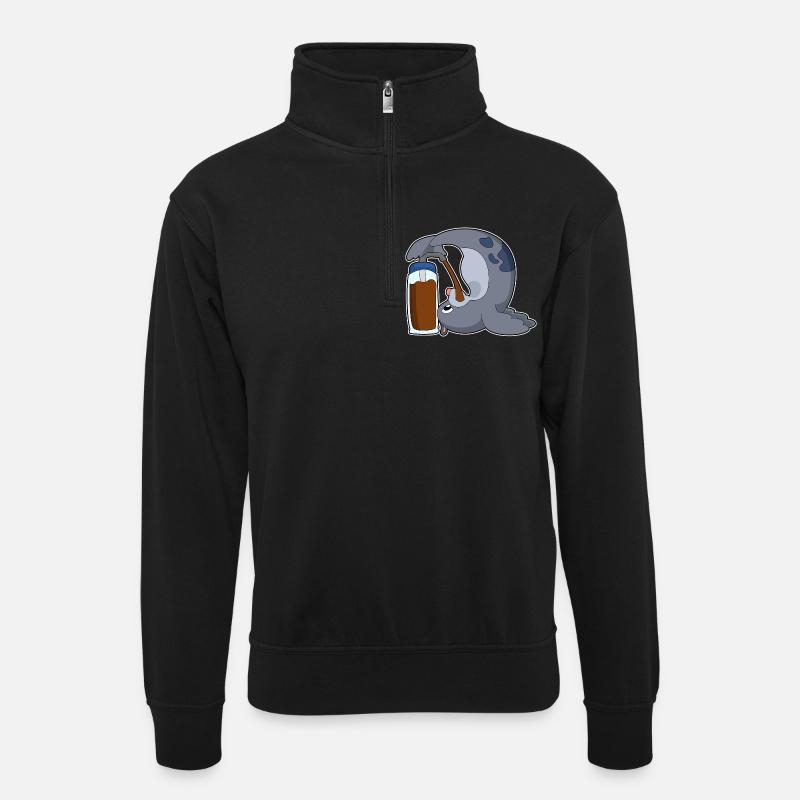 Café Seal - Sweat col montant zippé unisexe - noir