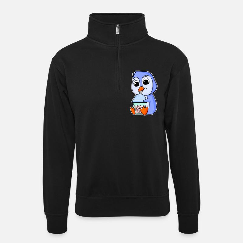 Penguin Bubble tea Motif - Unisex sweater with zip collar - black