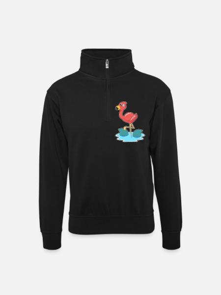Flamingo Shark Fins - Unisex sweater with zip collar - black