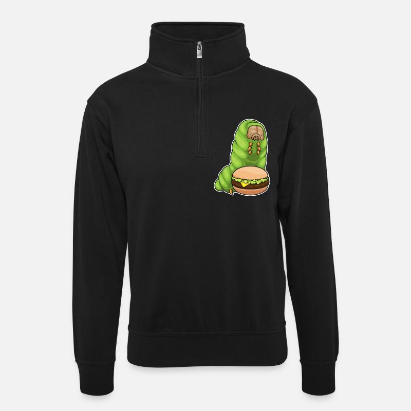 Raupe Cheeseburger - Unisex Pullover mit Zip-Kragen - Schwarz