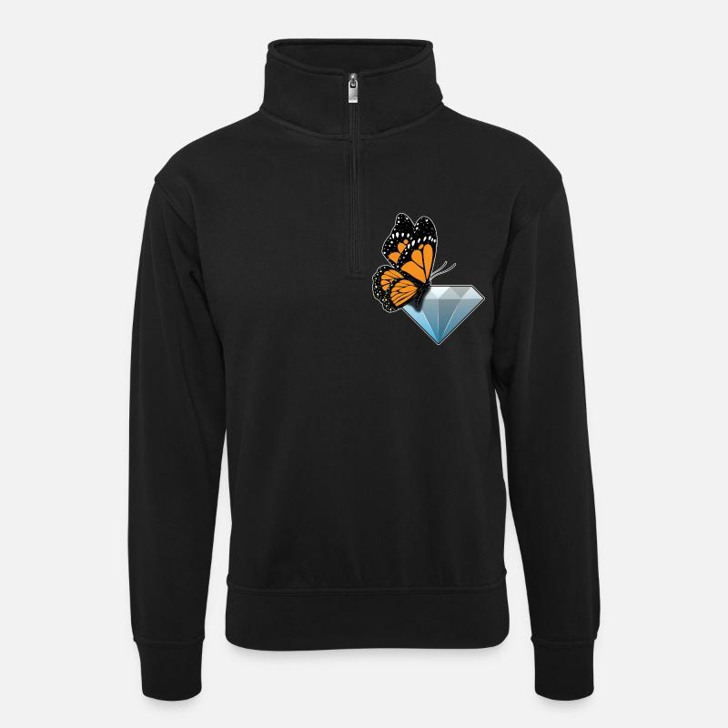 Diamant papillon - Sweat col montant zippé unisexe - noir