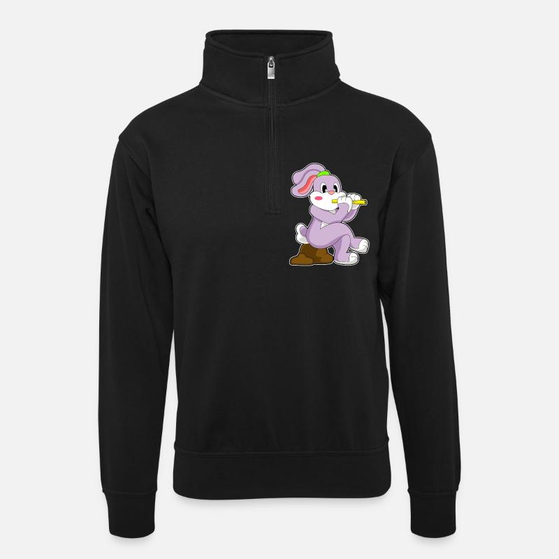 Hase Flöte Musik - Unisex Pullover mit Zip-Kragen - Schwarz
