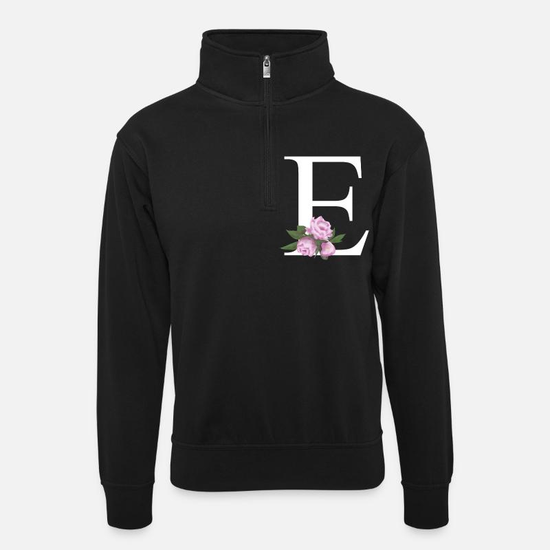 E - Unisex Pullover mit Zip-Kragen - Schwarz