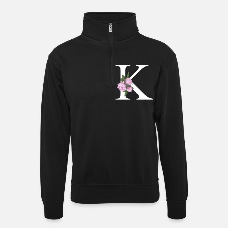 K - Unisex Pullover mit Zip-Kragen - Schwarz