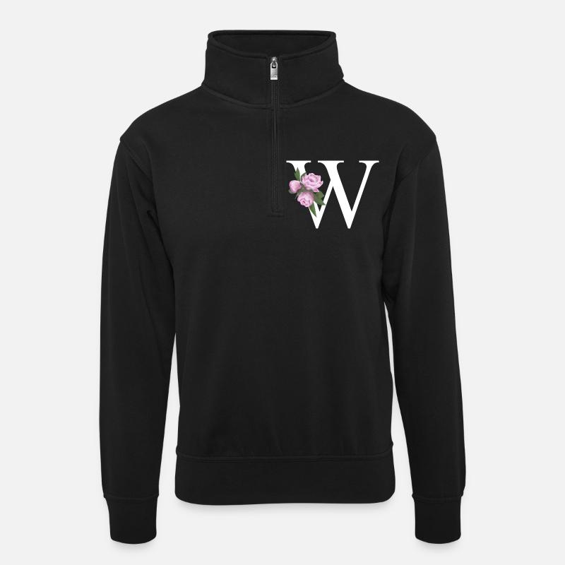 W - Unisex Pullover mit Zip-Kragen - Schwarz