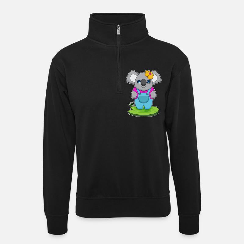 Koala Blume - Unisex Pullover mit Zip-Kragen - Schwarz