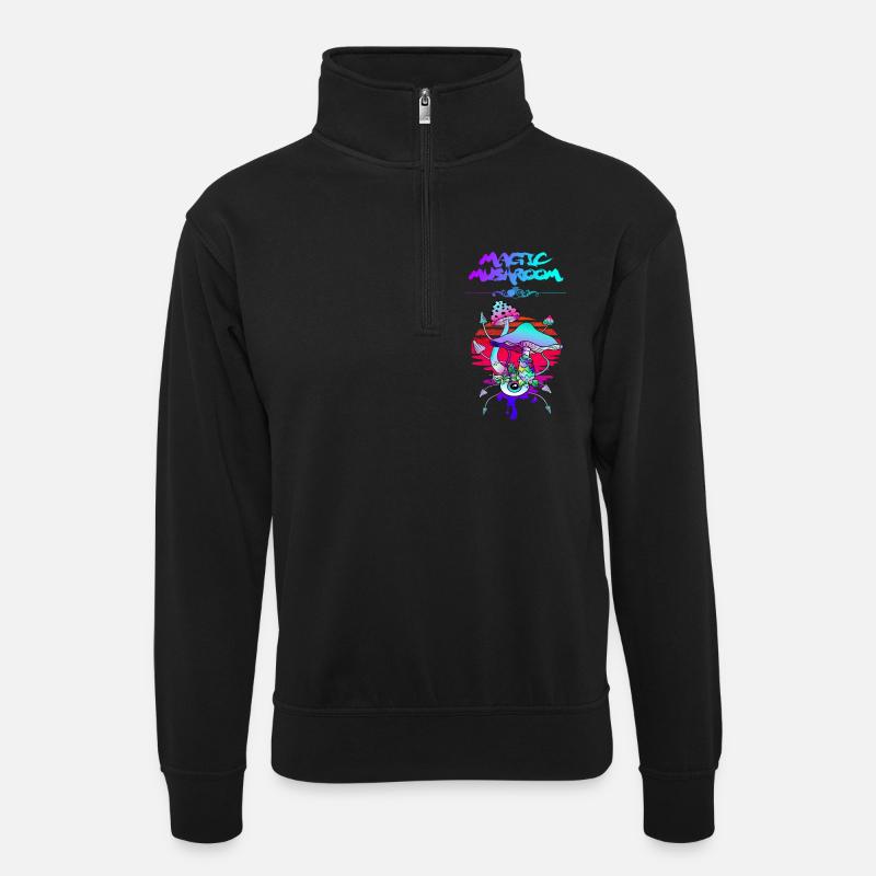 Magic Mushroom Sunset - Unisex sweater with zip collar - black