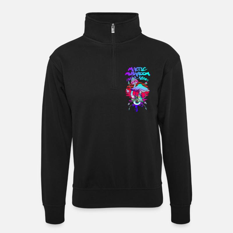 Magic Mushrooms Psychedelic Sunset - Unisex sweater with zip collar - black