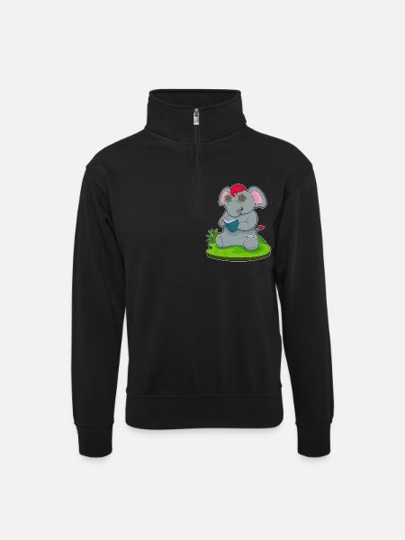 Elephant Nerd Book Glasses - Unisex sweater with zip collar - black