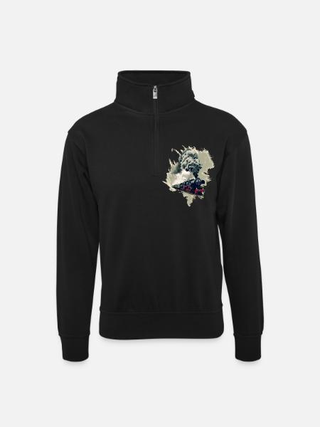 Old steam locomotive - Unisex sweater with zip collar - black