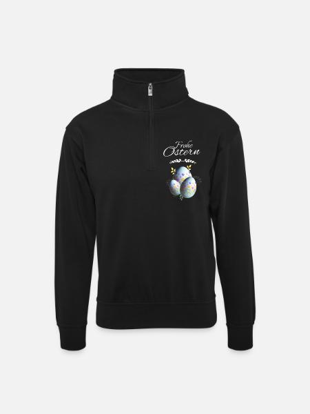 Blumen Ostereier Frohe Ostern - Unisex Pullover mit Zip-Kragen - Schwarz