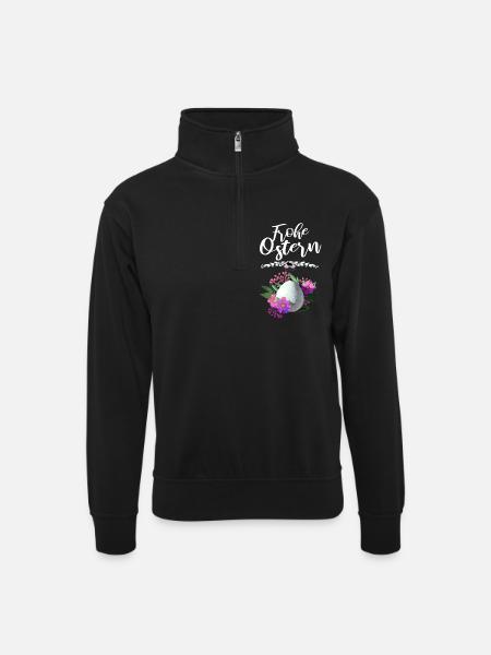 Frohe Ostern Osterei Floral - Unisex Pullover mit Zip-Kragen - Schwarz