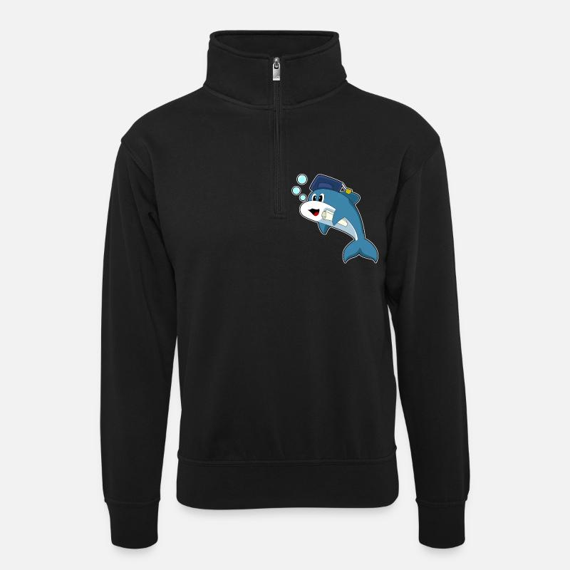 Delfin Student Diplom - Unisex Pullover mit Zip-Kragen - Schwarz