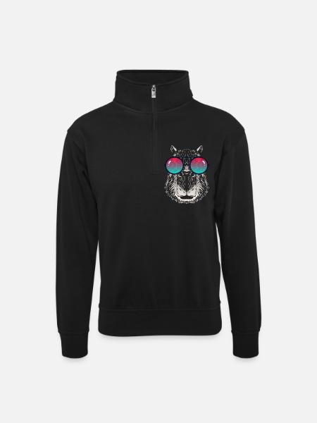 Cool Capybara with Sunglasses - Unisex sweater with zip collar - black