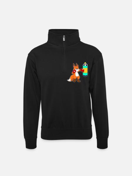 Fuchs Boxer Boxsack Boxen - Unisex Pullover mit Zip-Kragen - Schwarz