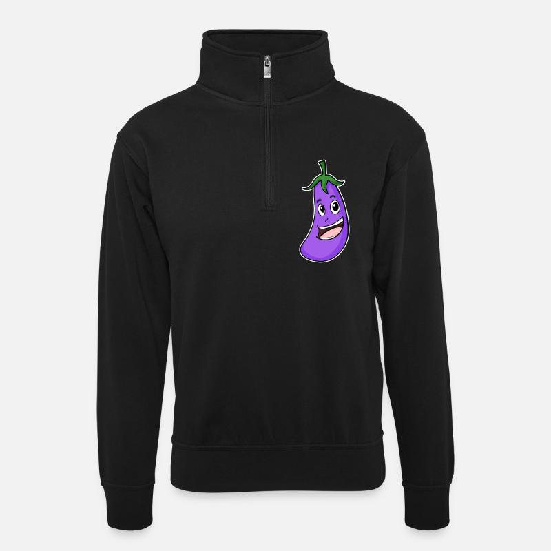 Eggplant motif - Unisex sweater with zip collar - black