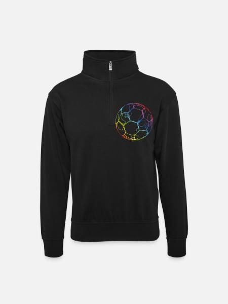Fußball - Unisex Pullover mit Zip-Kragen - Schwarz
