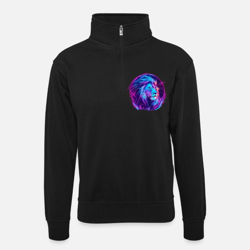 Lion Vaporwave EDM - Sweat col montant zippé unisexe - noir