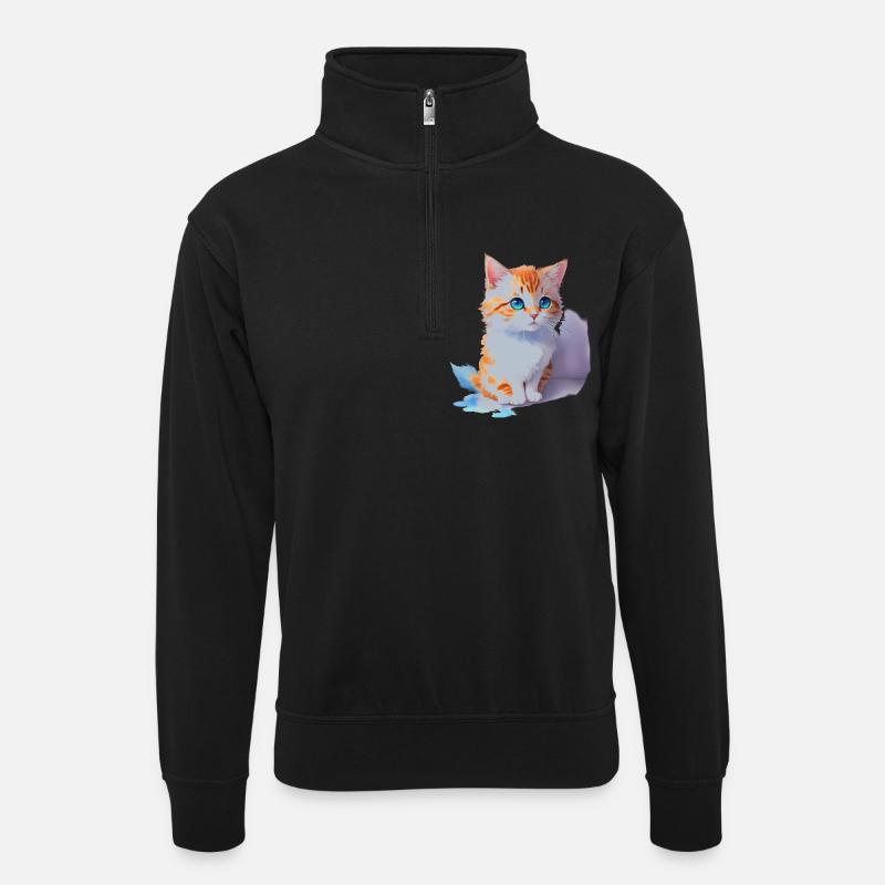 süße Katze - Unisex Pullover mit Zip-Kragen - Schwarz
