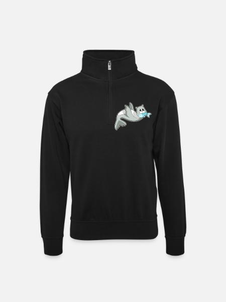 Poisson phoque - Sweat col montant zippé unisexe - noir