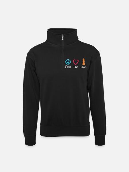 Peace Love Chess - Unisex sweater with zip collar - black