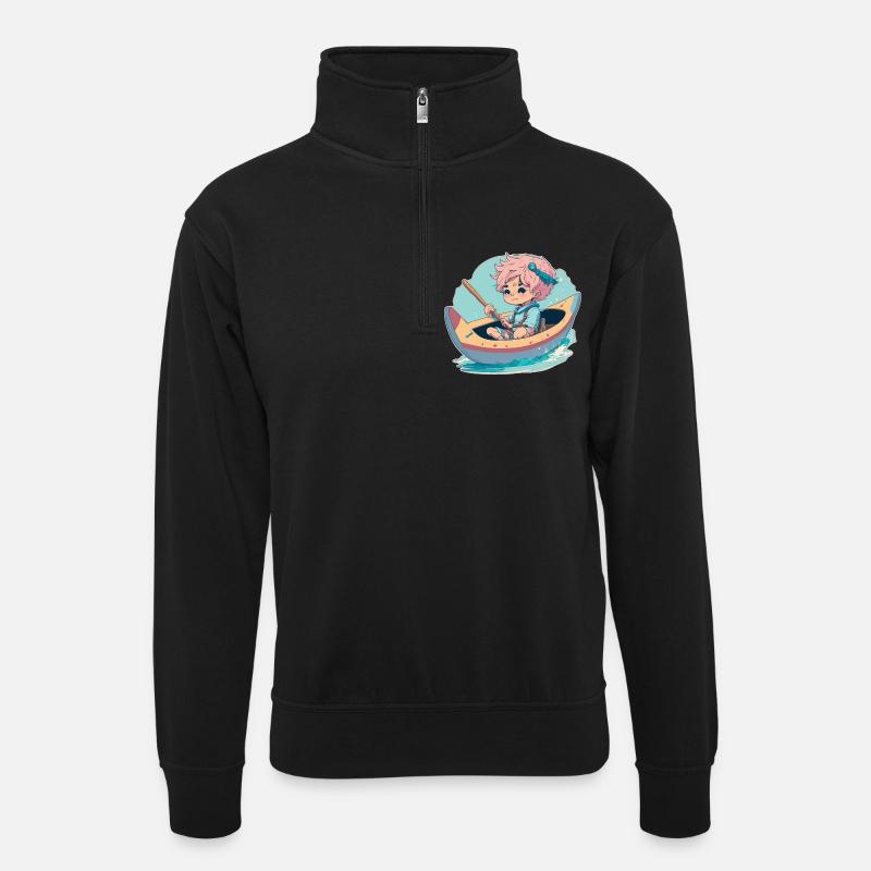 Junge im Kanu - Unisex Pullover mit Zip-Kragen - Schwarz