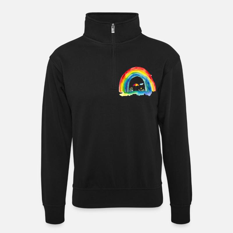 Regenbogen - Unisex Pullover mit Zip-Kragen - Schwarz