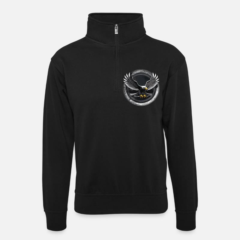 Eagle logo in circle - Unisex sweater with zip collar - black