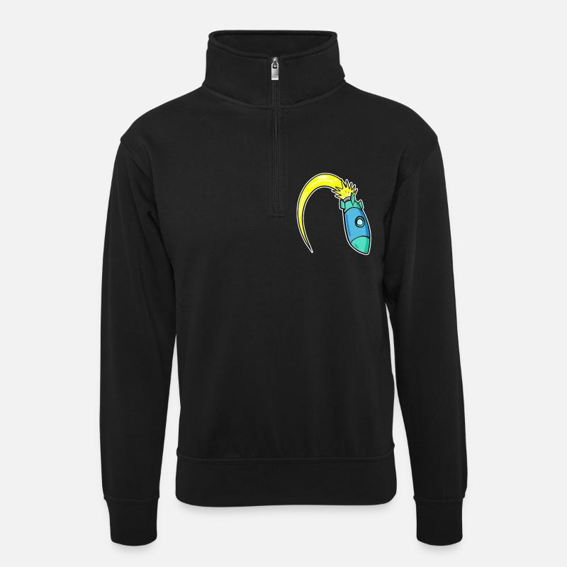 Rakete - Unisex Pullover mit Zip-Kragen - Schwarz
