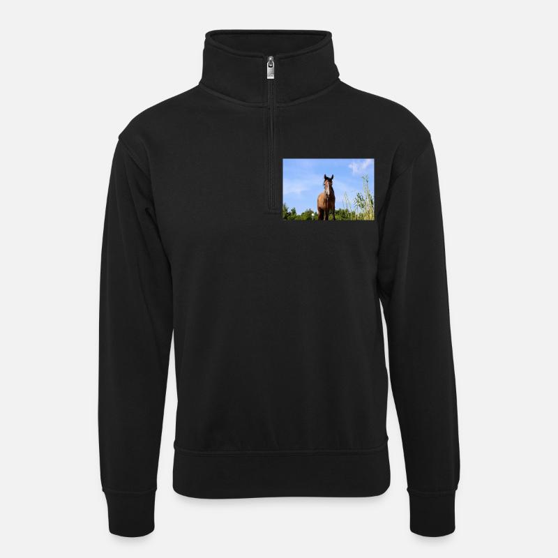 Pferd Pferdeposter - Unisex Pullover mit Zip-Kragen - Schwarz