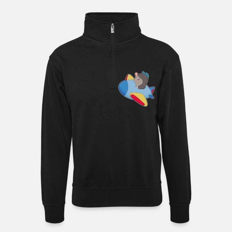 Avion pilote taupe - Sweat col montant zippé unisexe - noir