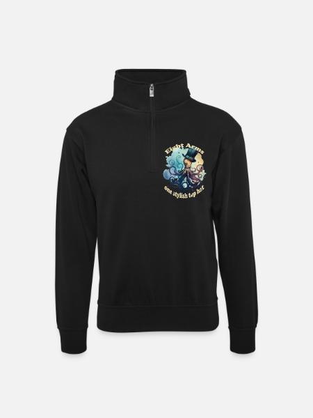 Eight arms, a stylish hat, octopus - Unisex sweater with zip collar - black