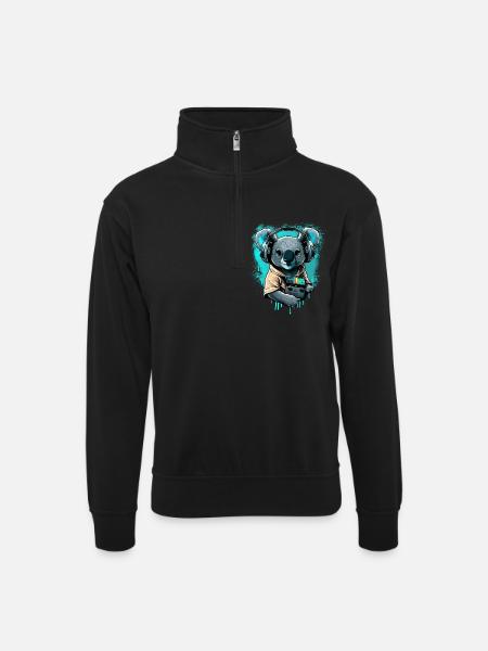 koala avec écouteurs et Walkman - Sweat col montant zippé unisexe - noir