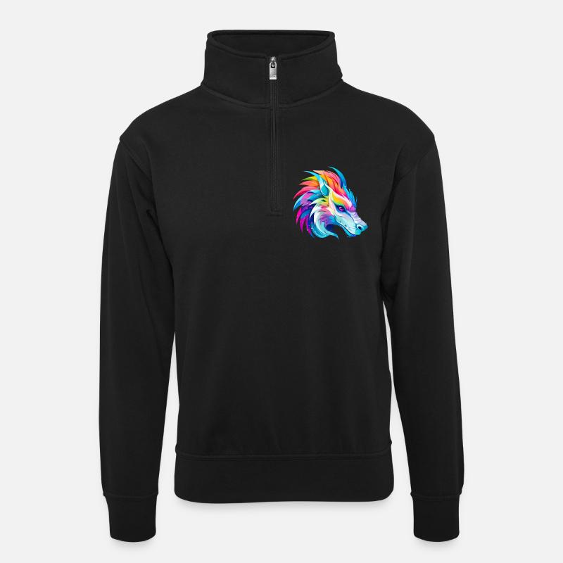 Regenbogen Drache Kopf - Unisex Pullover mit Zip-Kragen - Schwarz
