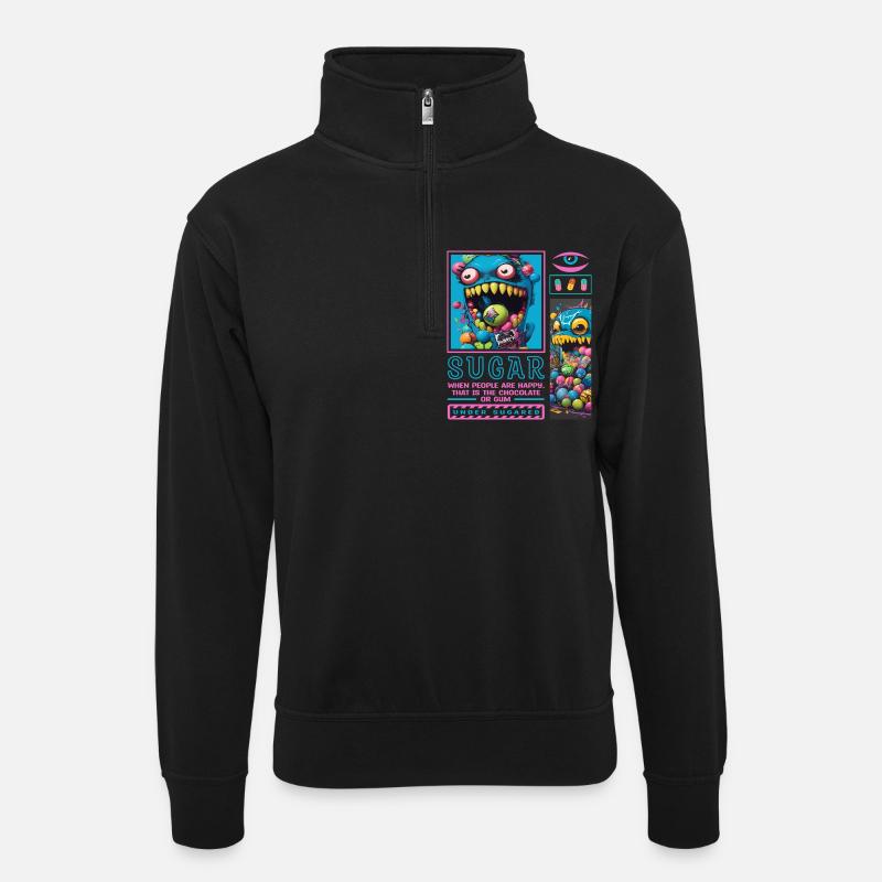 Süßigkeiten Monster - Unisex Pullover mit Zip-Kragen - Schwarz