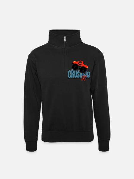 Crushing It Hotrod Grafik - Unisex Pullover mit Zip-Kragen - Schwarz