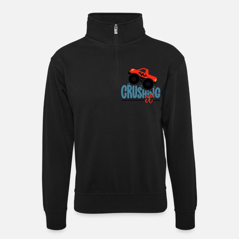 Crushing It Hotrod Grafik - Unisex Pullover mit Zip-Kragen - Schwarz