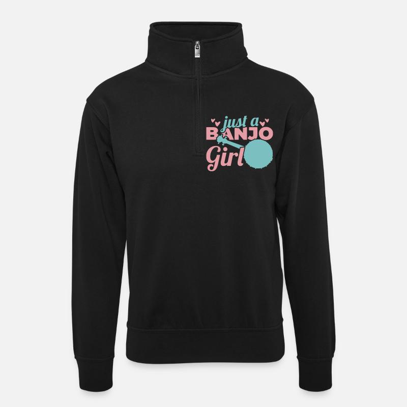 Lustiges Banjo Mädel - Unisex Pullover mit Zip-Kragen - Schwarz