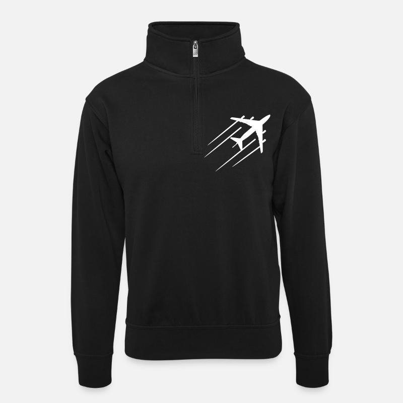 Flugzeug - Unisex Pullover mit Zip-Kragen - Schwarz