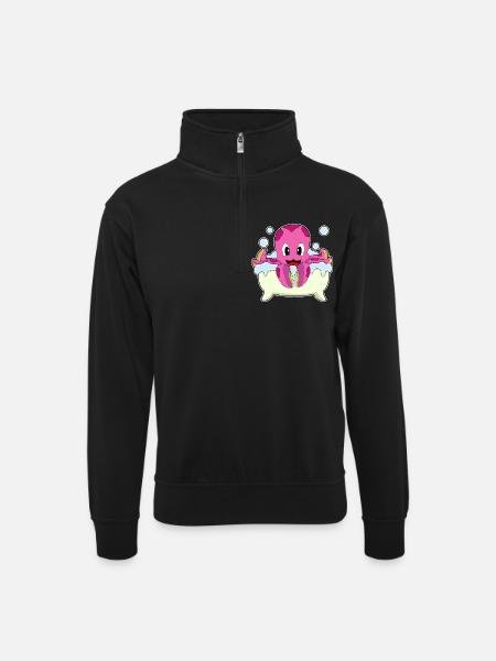 Octopus Bathing Bathtub - Unisex sweater with zip collar - black