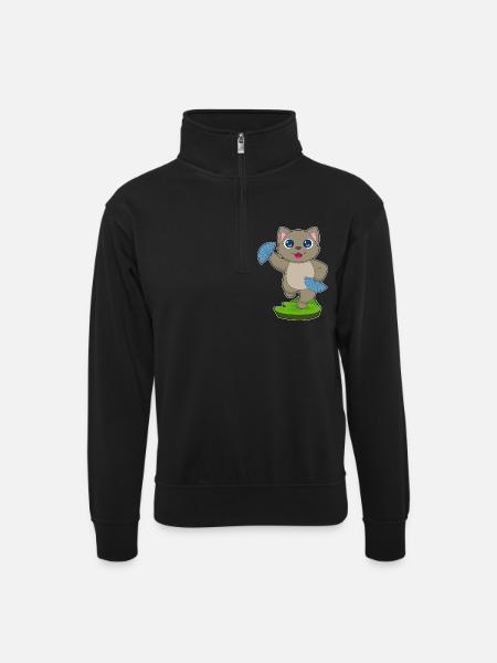 Cat Hand Fan - Unisex sweater with zip collar - black