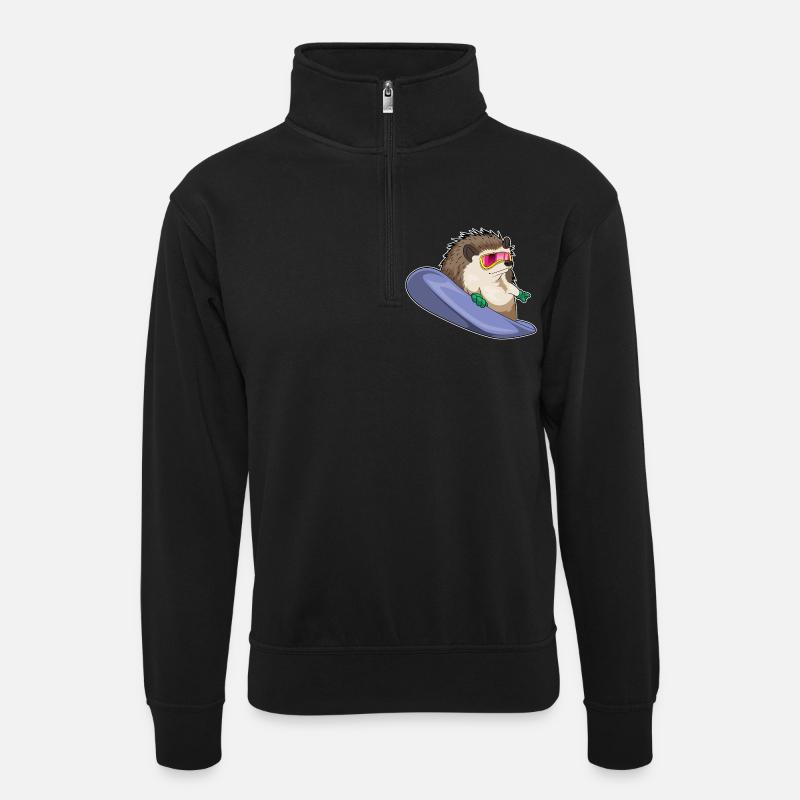 Igel Snowboard Wintersport - Unisex Pullover mit Zip-Kragen - Schwarz