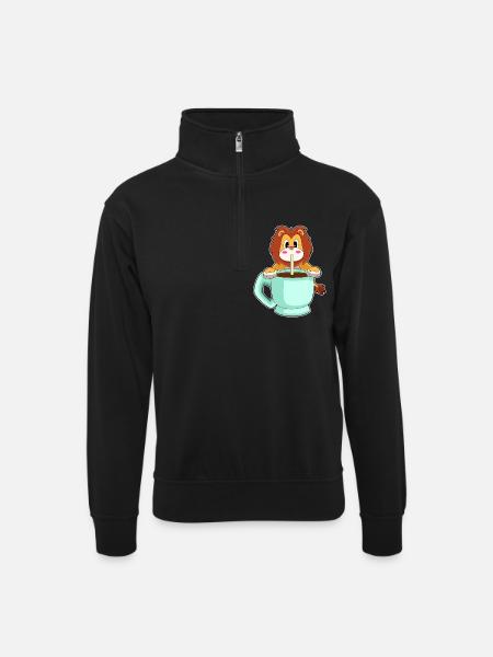 Lion cup of coffee - Unisex sweater with zip collar - black