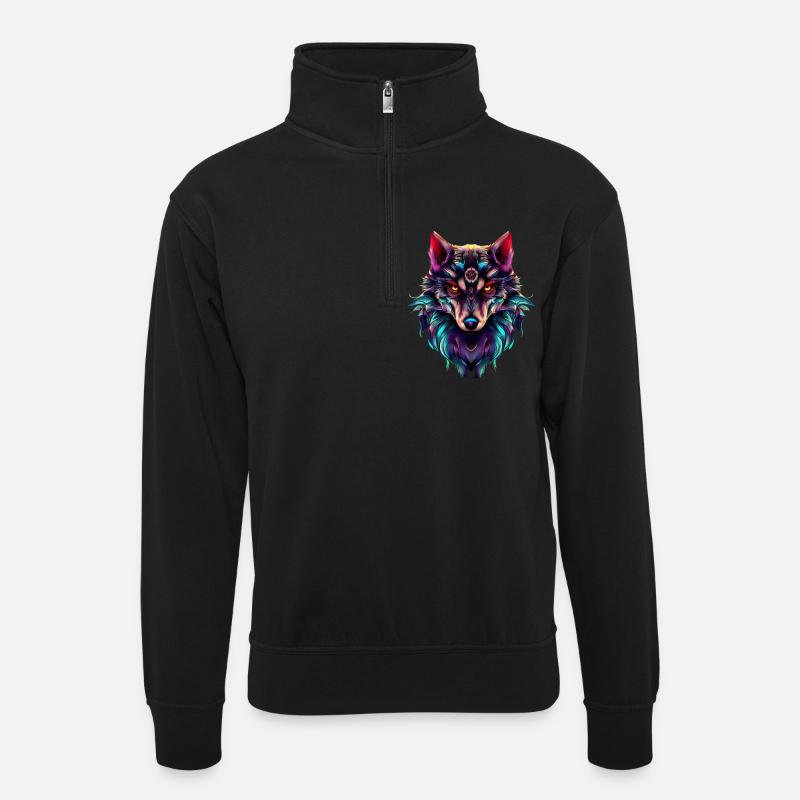 Wolf’s Head Synthwave Wolf - Sweat col montant zippé unisexe - noir